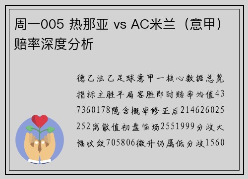 周一005 热那亚 vs AC米兰（意甲）赔率深度分析